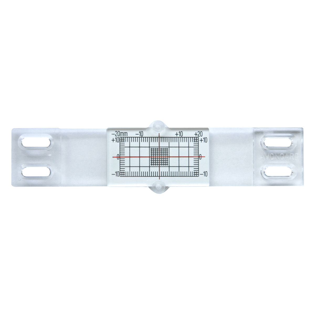 Transparenter Riss-Monitor TT 1 Standard mit Messraster von -20 bis +20 mm und Langlöchern.