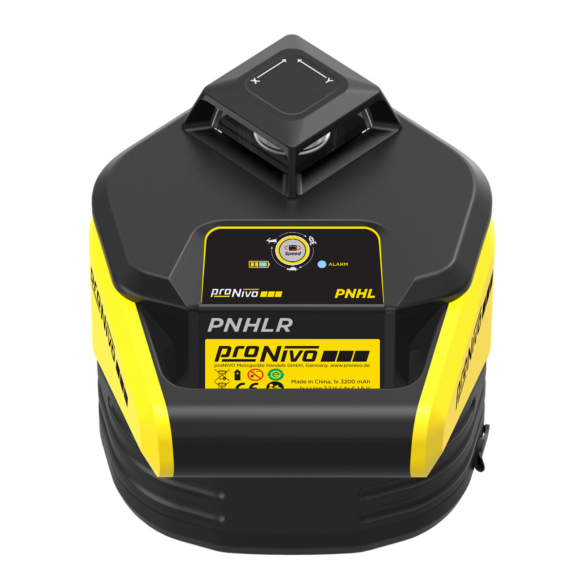Draufsicht auf den proNIVO PNHLR mit Bedienfeld, Speed-Taste und Alarm-LED.