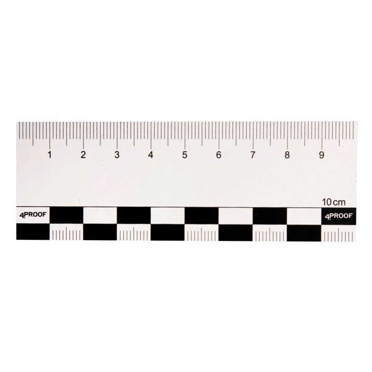 Risslineal von 4PROOF aus Kunststoff mit Zentimeterskala bis 10 cm und schwarz-weißem Kontrastbalken.