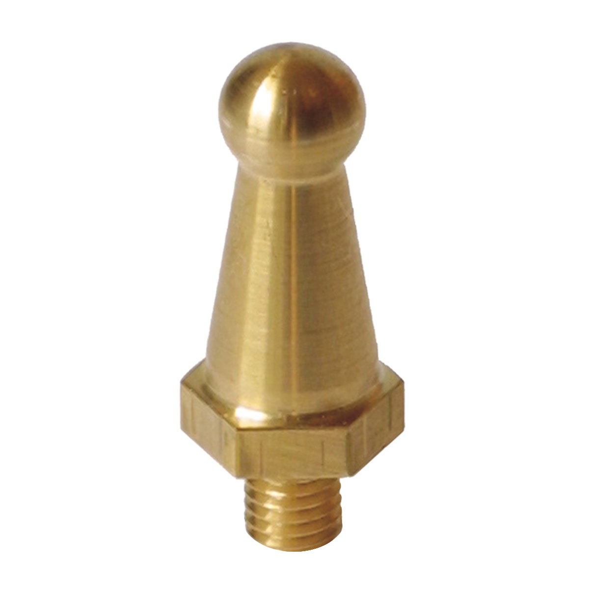Nivellement-Adapter aus Messing mit Kugelkopf, Sechskant und M8-Gewinde zum Aufschrauben auf Wandbolzen.