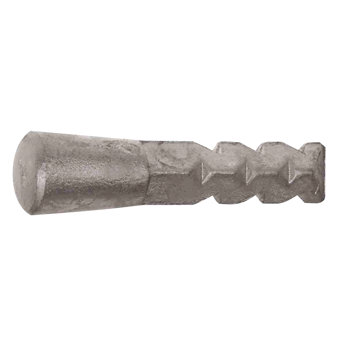 Feuerverzinkter Mauerbolzen aus Stahl, 125 mm, mit konischem Kopf und gezacktem Schaft.
