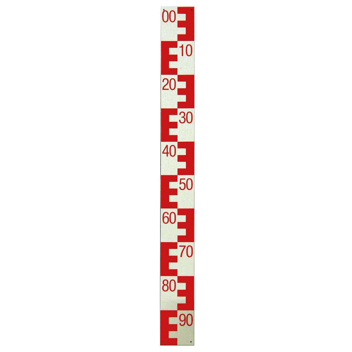 Pegellatte aus Hartkunststoff, Länge 1 m, rot oben 00 nach unten 90 absteigend, 10 cm breit