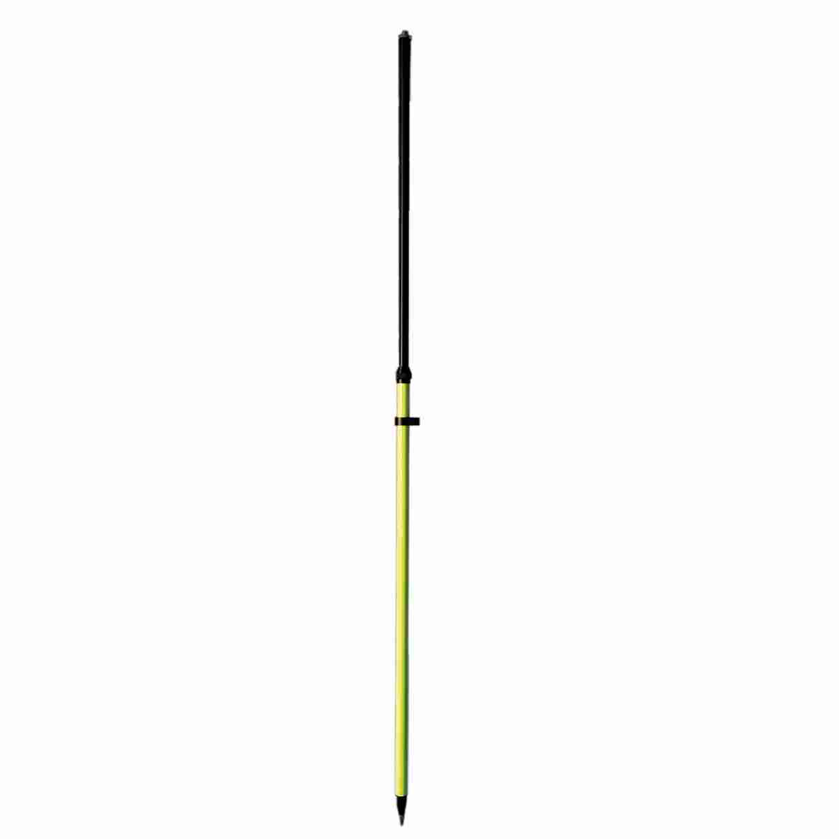 Teleskopstab für GNSS-Empfänger mit schwarzem Oberteil, leuchtgelbem Unterteil und Spitze.