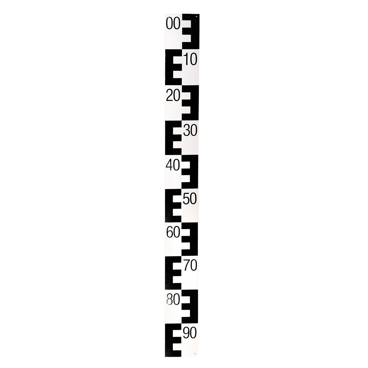 Schwarz-weiße Pegellatte aus Hartkunststoff, 1 m, mit E-Teilung von oben 00 nach unten 90.