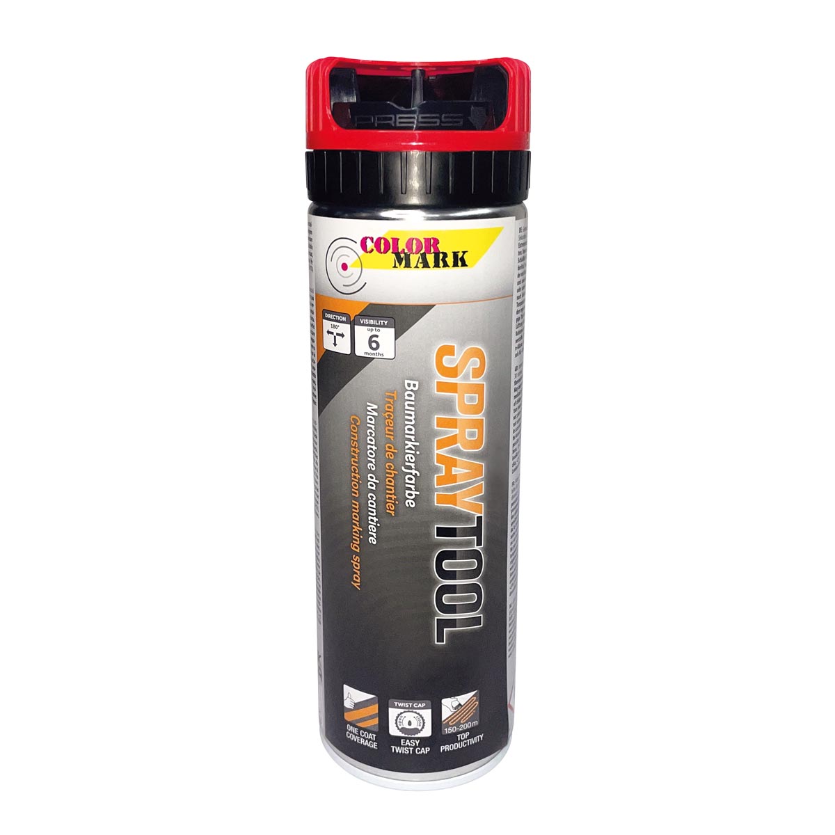 SPRAYTOOL - Baumarkierfarbe leuchtrot (neonrot) mit Sicherheitskappe, 500 ml