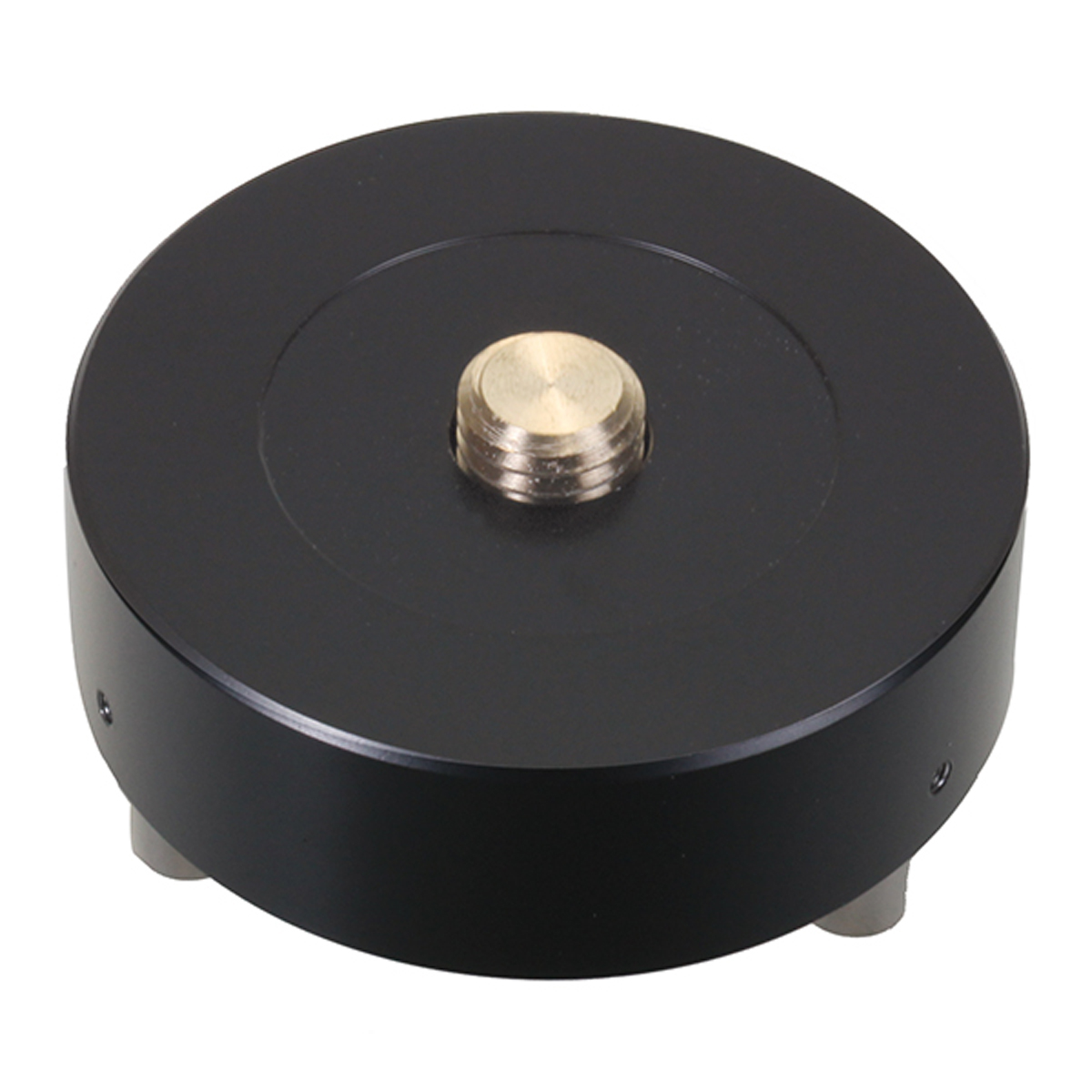 Schwarzer fester Dreifußadapter mit 5/8-Zoll-Gewinde und drei Steckzapfen Typ Wild/Leica.