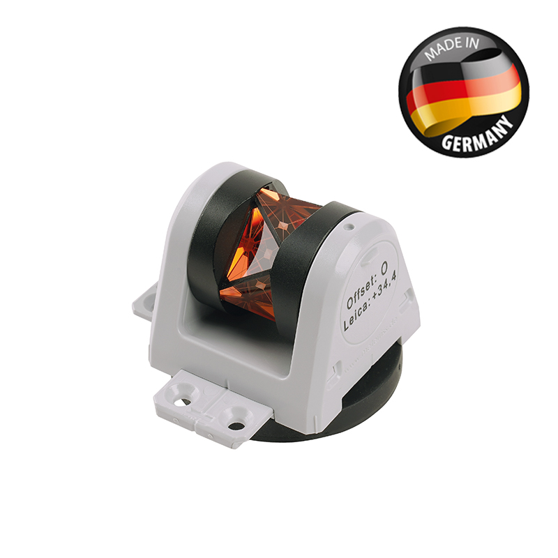 Produktbild des Rothbucher RSMP480 Gleismonitoring Prismas mit Magnet in der Halterung, Made in Germany.
