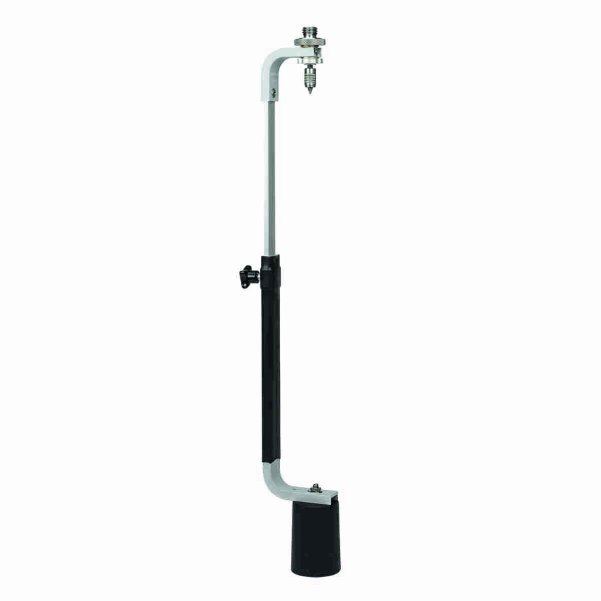 Pendelhalter zur Schnurgerüstabsteckung mit 5/8-Zoll-Gewinde, Spitze und schwarzem Pendelgewicht, ausgezogen.