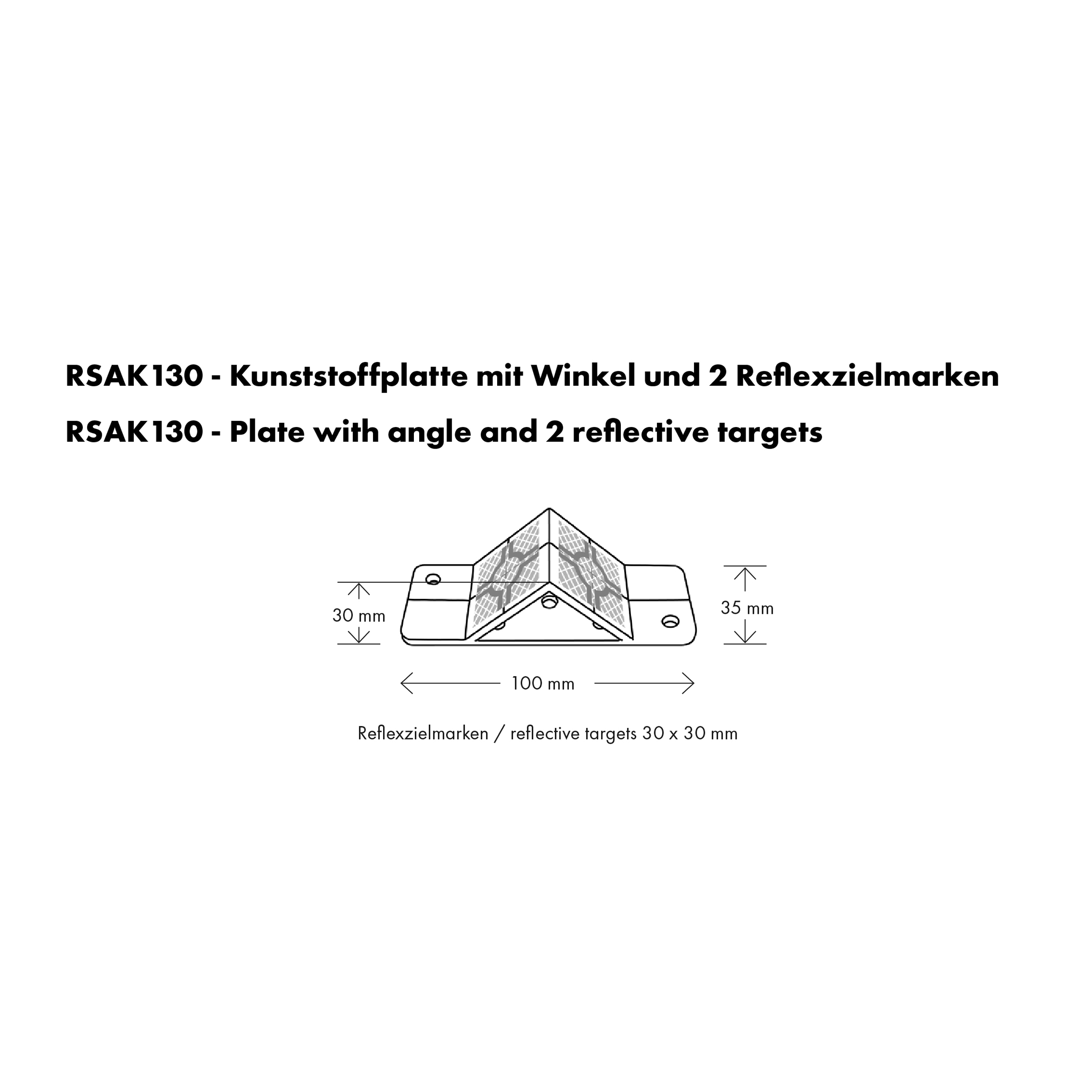 Trägerplatte mit Winkel und Reflexzielmarken RSAK130, rot, von Rothbucher Systeme
