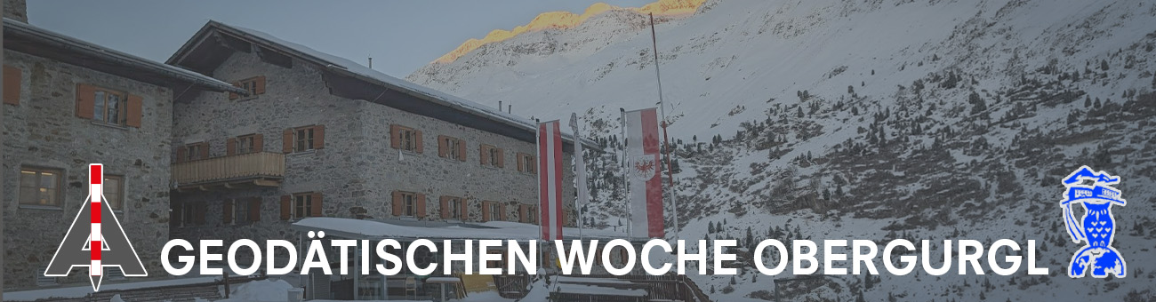 Banner Geodätische Woche Obergurgl 2027 – verschneite Berglandschaft im Ötztal mit Attenberger-Logo