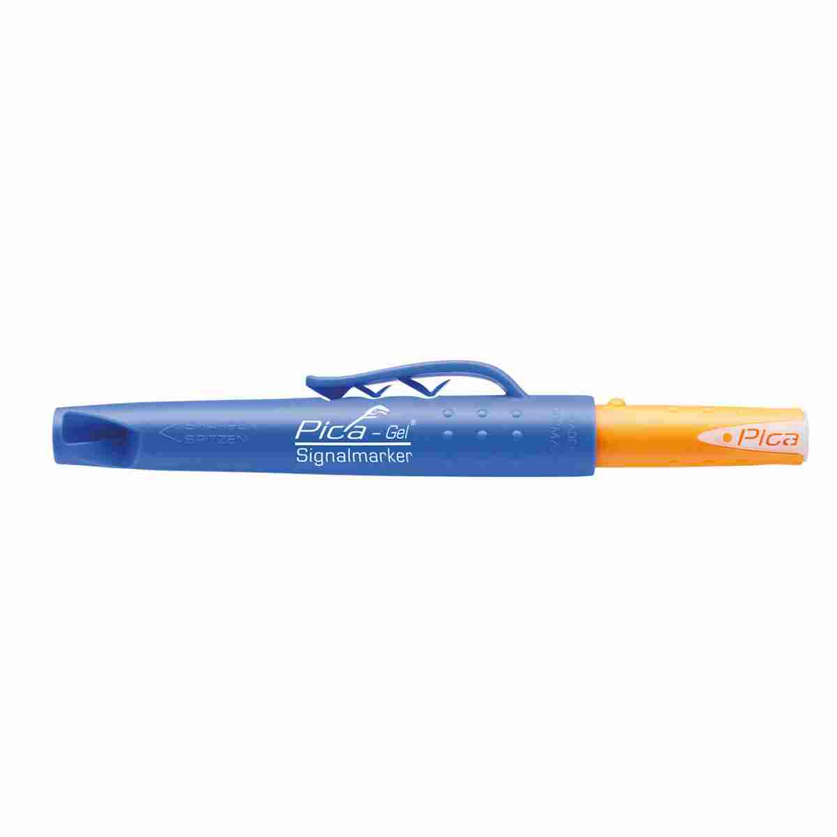 Pica Gel Signalmarker weiß mit blauer Kappe für Innen- und Außenbereich, permanent.