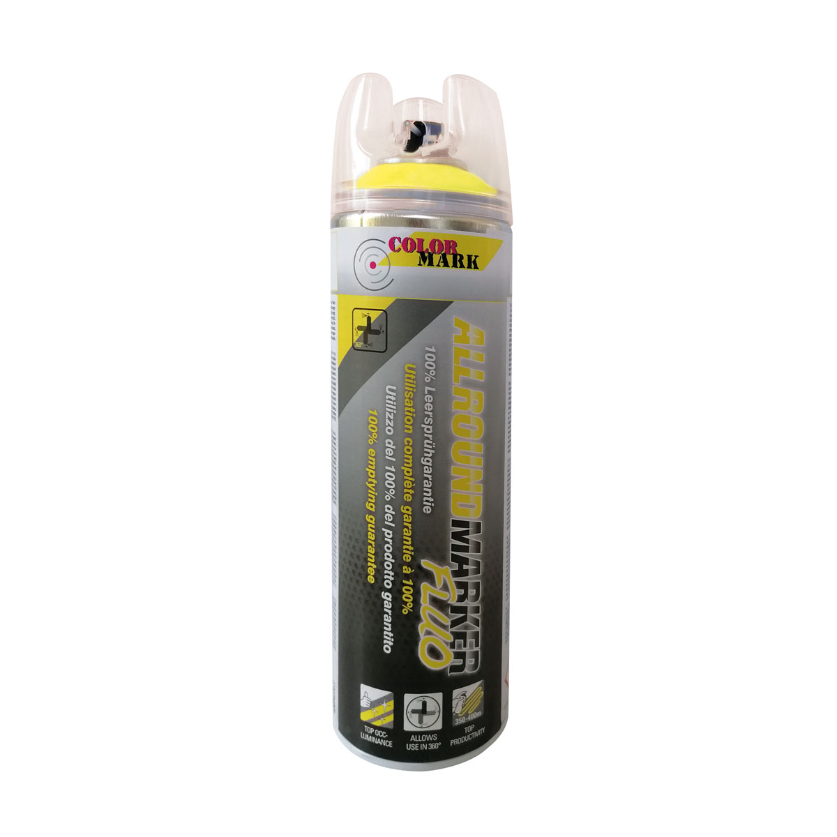 Colormark Allroundmarker FLUO leuchtgelb mit transparenter Kappe und 360°-Spezialventil.