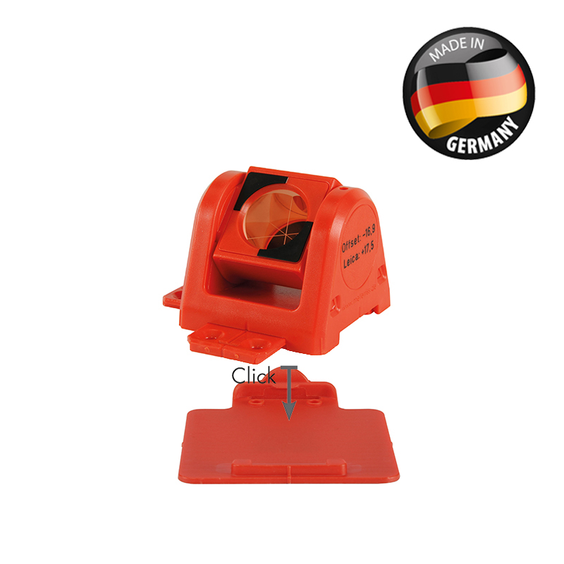 Das rote Rothbucher 180°-Prisma für Monitoring, mit abnehmbarer Klebehalterung, Made in Germany.