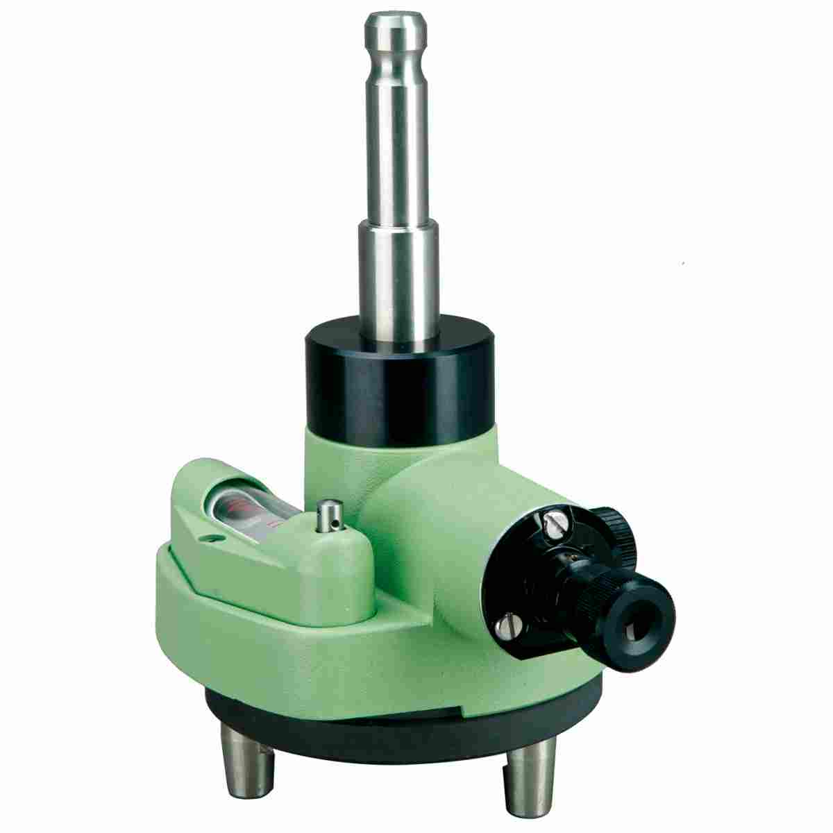 Grüner Prismenträger mit 12-mm-Leica-Zapfen, Röhrenlibelle und optischem Lot für Dreifüße System Wild.