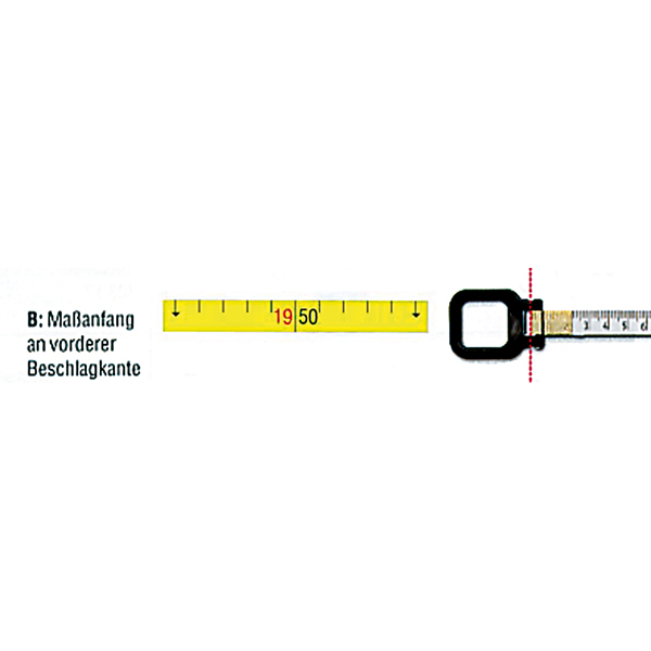 Grafik zum Isolan-Ersatzband mit Maßanfang B an der vorderen Beschlagkante.