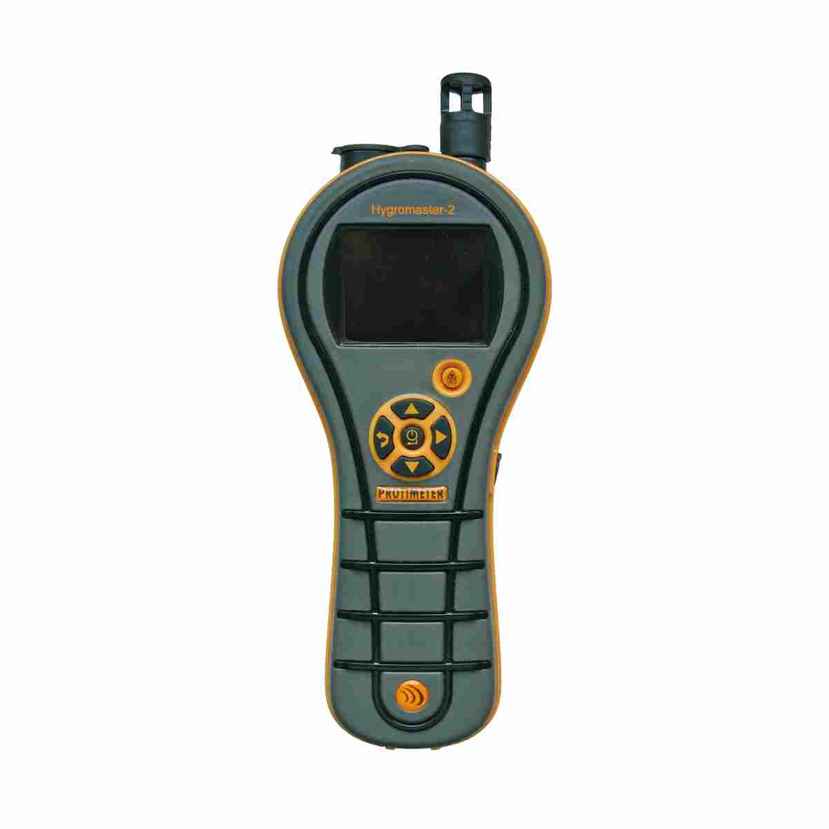 Protimeter Hygromaster-2 Feuchtigkeitsmesser mit aufgestecktem kurzem Hygrostick, Frontansicht.