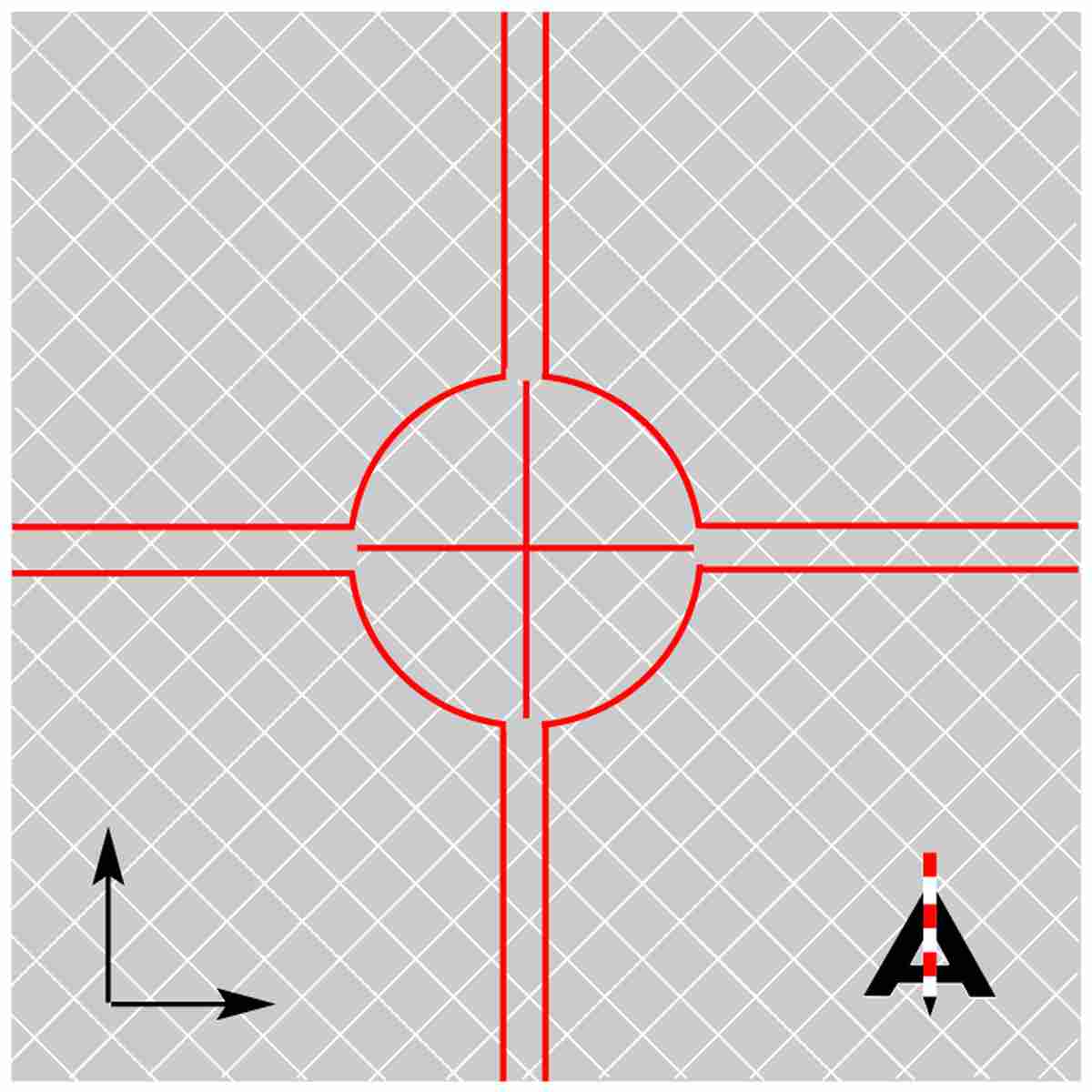 Selbstklebende Reflexzielmarke 20 x 20 mm mit rotem Fadenkreuz auf silbernem Reflexgitter, Zielweite ca. 50 m.