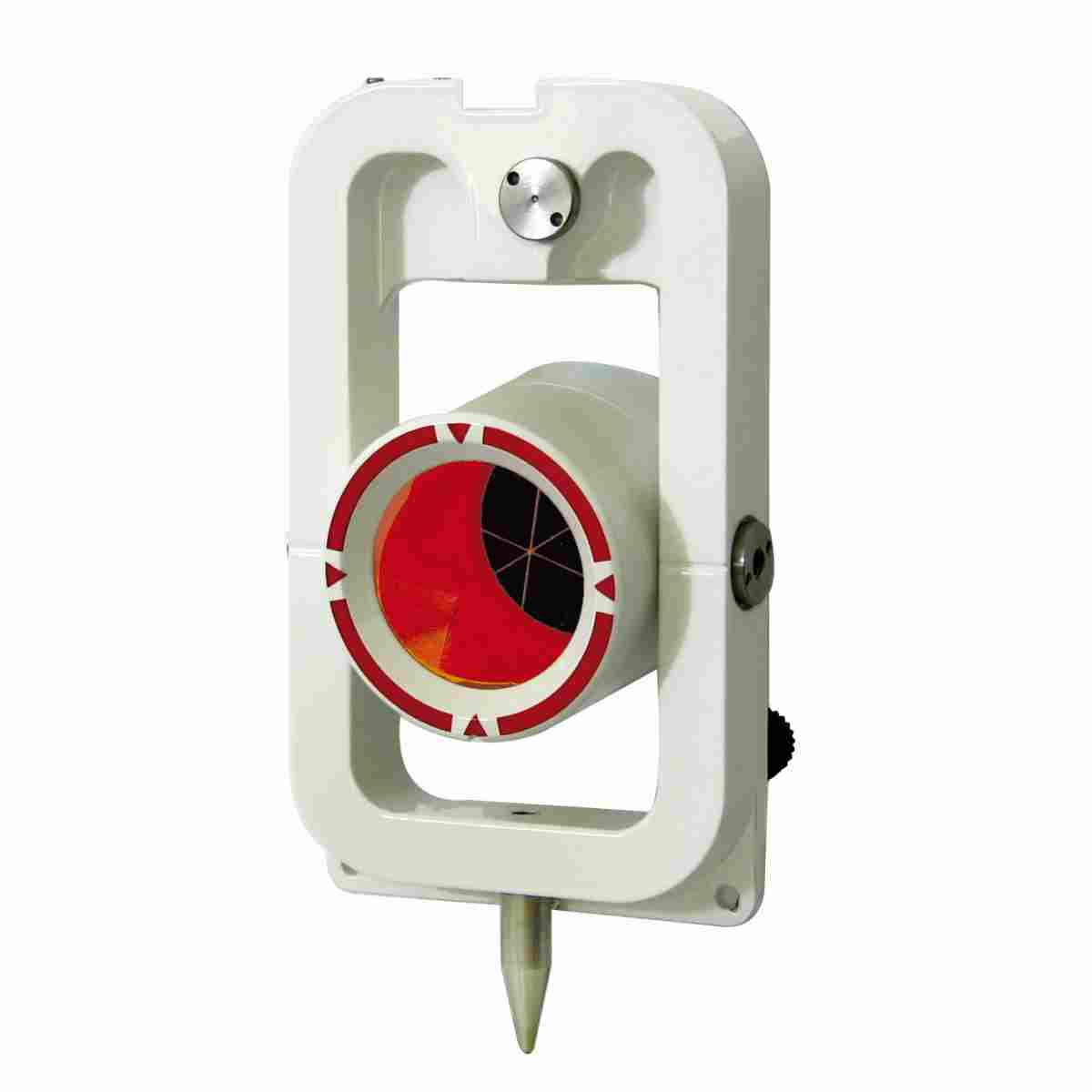 Hochgenaues Metallprisma GPR-SE Typ Leica mit Zieltafel und montierter Spitze in der Frontalansicht.