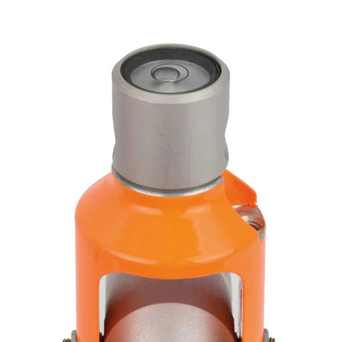 Dosenlibelle Zentral Ø 20 mm auf einem orangen Halter, Nahaufnahme.