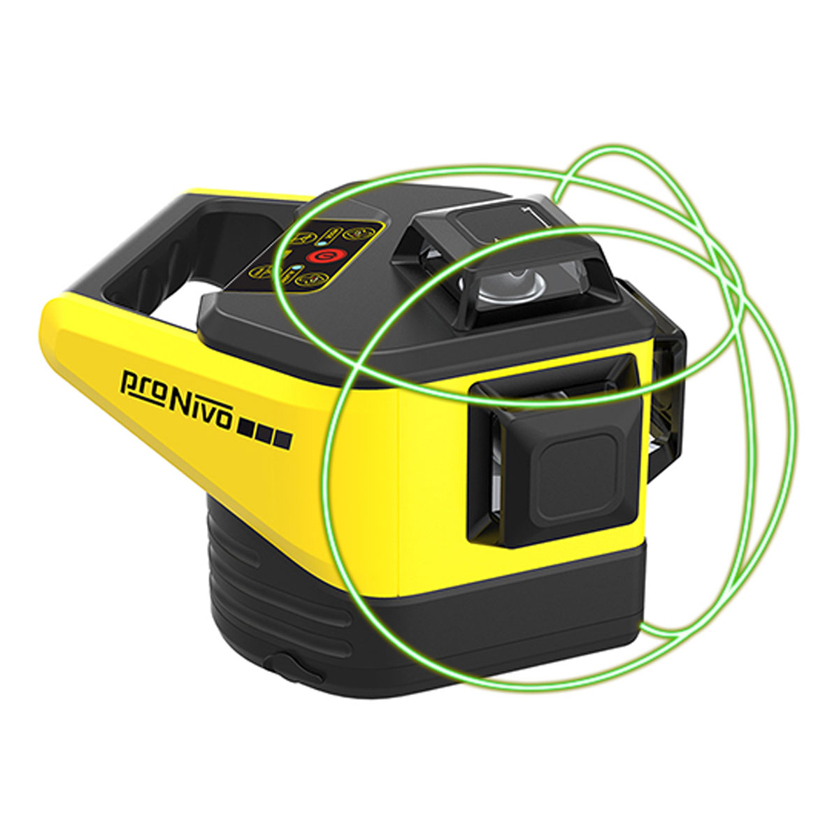 Visualisierung der 360-Grad-Laserebenen beim Rotationslaser PNRLG-3D mit grünem Strahl.