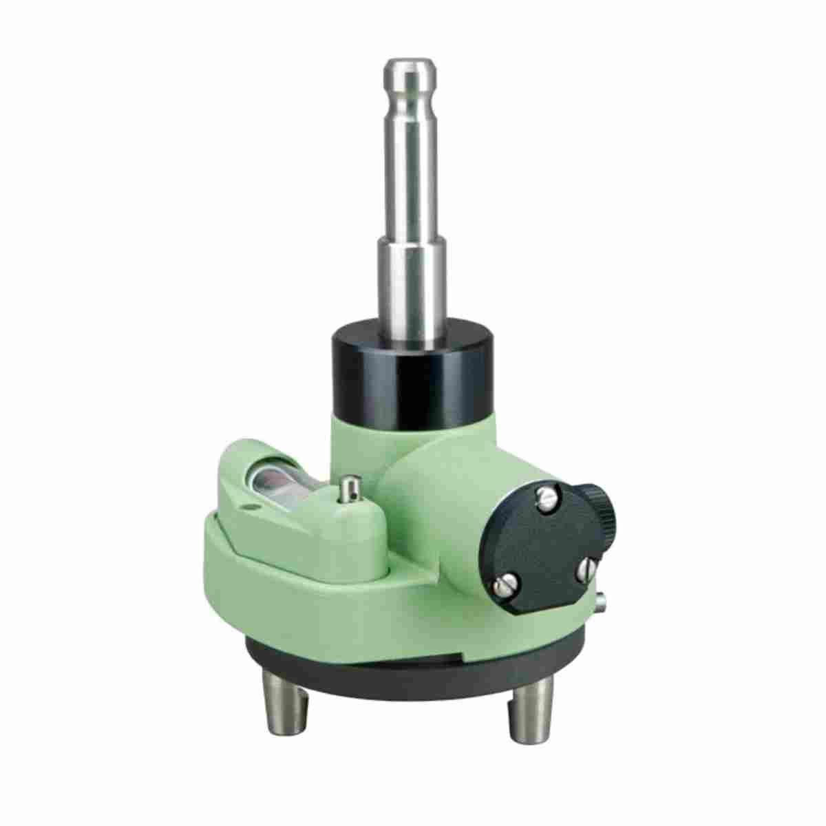 Grüner drehbarer Prismenträger mit 12-mm-Leica-Zapfen und Röhrenlibelle, ohne optisches Lot.