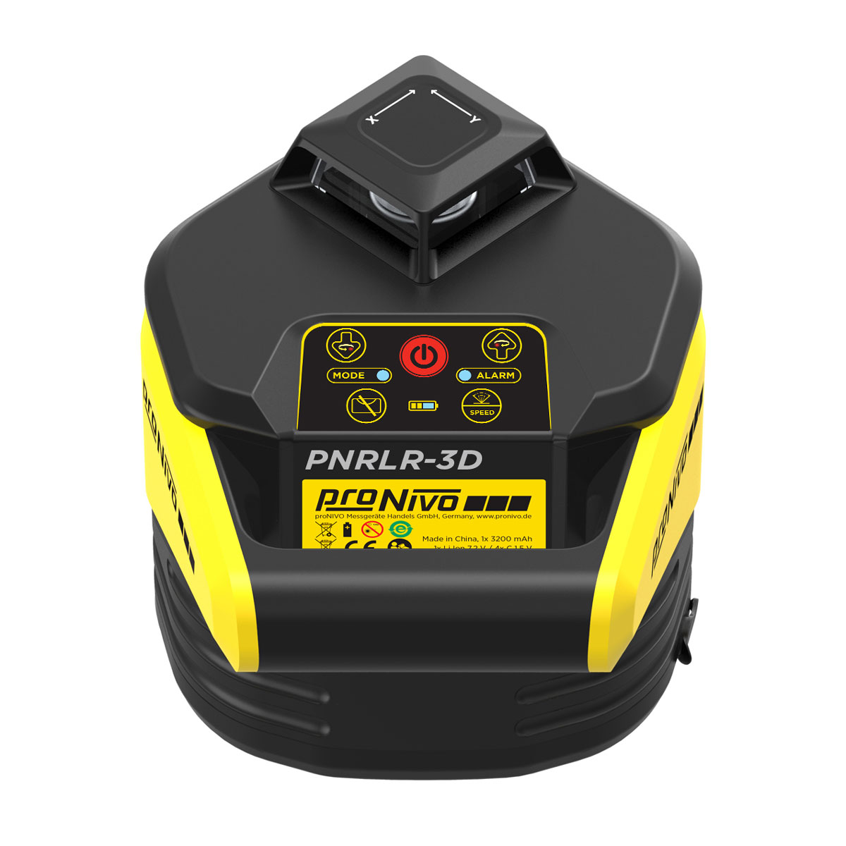 Bedienfeld des proNIVO Rotationslasers PNRLR-3D, manuell neigbar für vielseitige Einsätze.