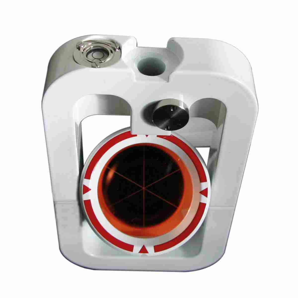 Nahaufnahme des Metallprismas GPR-SE Typ Leica mit integrierter Dosenlibelle zur exakten Ausrichtung.