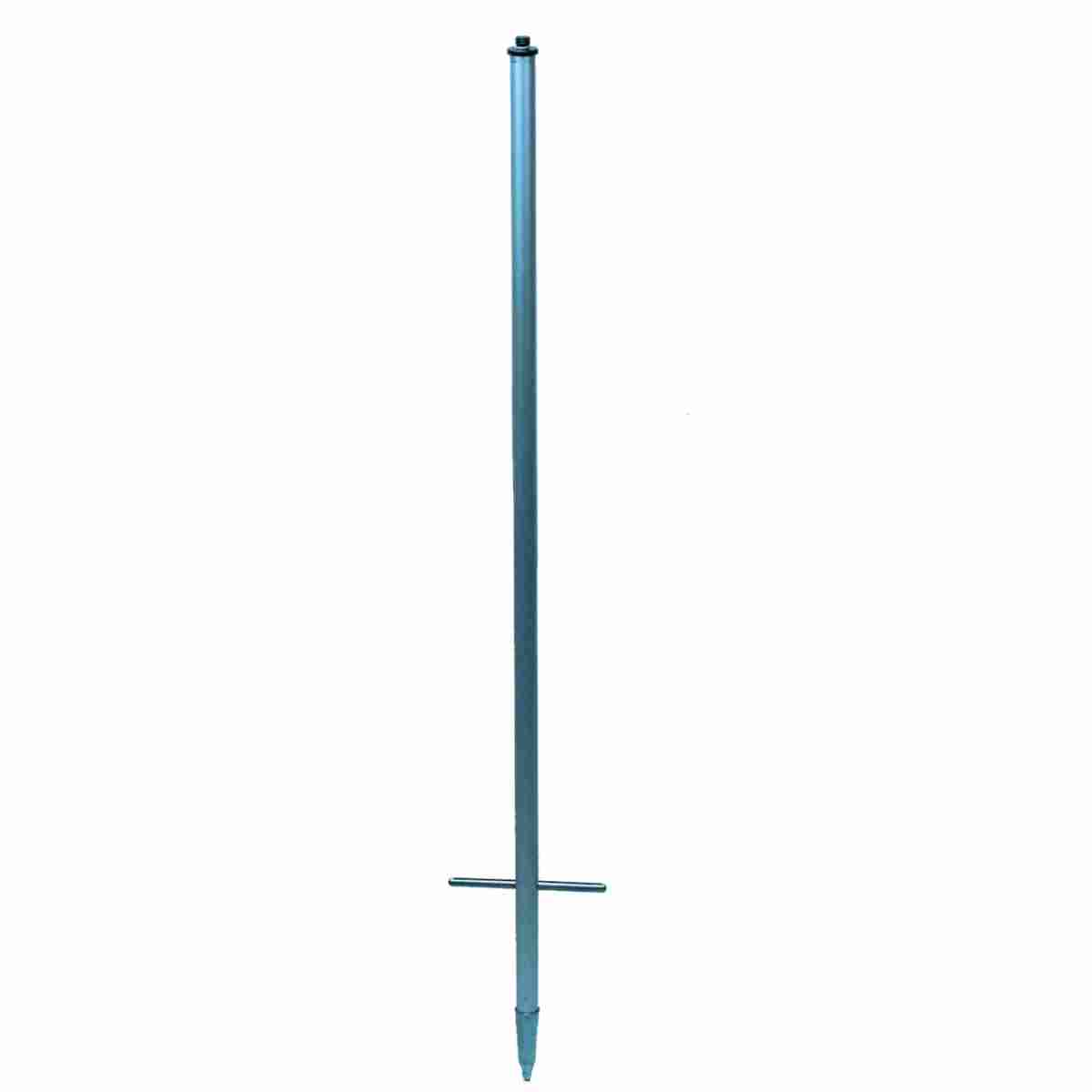 Einbeinstativ aus Leichtmetall 110 cm mit Trittbügel, Spitze und Anschlussgewinde oben.