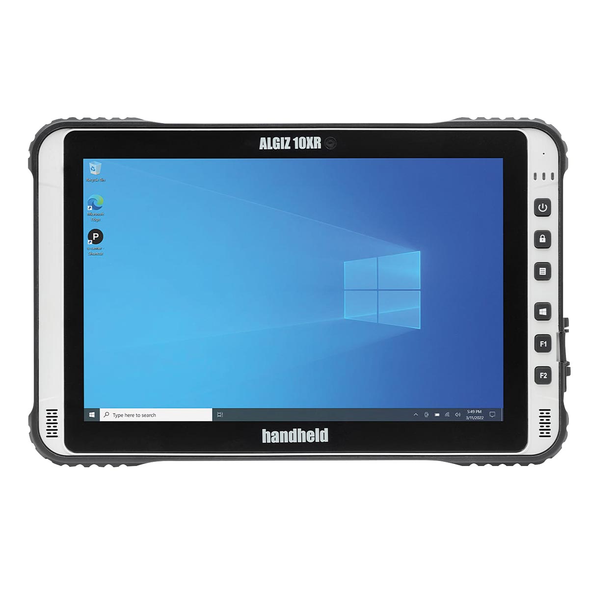 Handheld Algiz 10XR Outdoor-Tablet mit Windows-Desktop und Funktionstasten, Frontansicht.