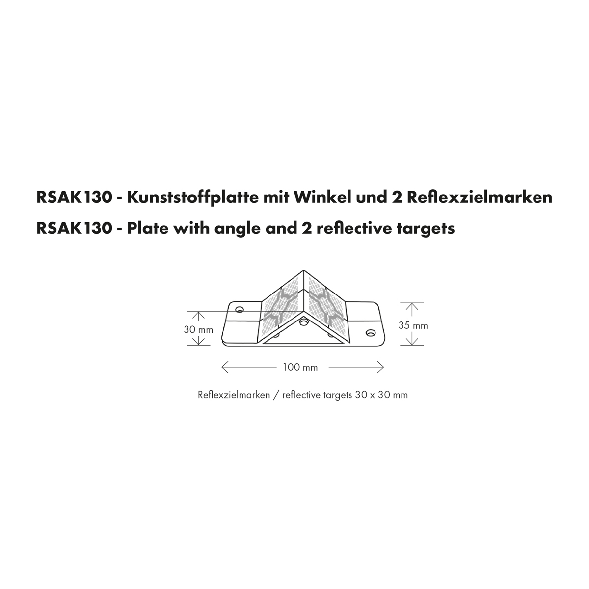 Trägerplatte mit Winkel und Reflexzielmarken RSAK130, grau, von Rothbucher Systeme