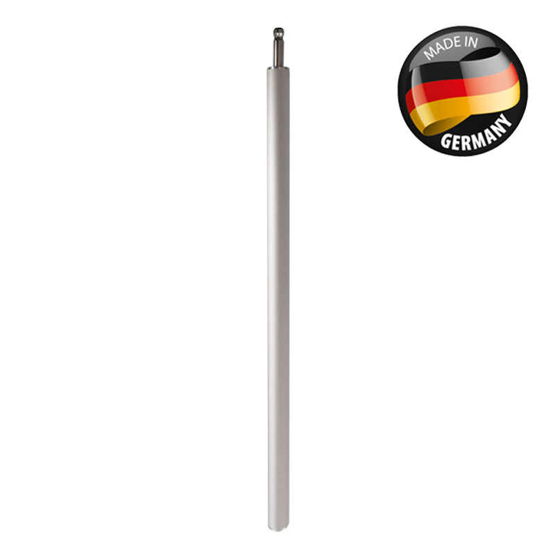 Prismenstabverlängerung 0,5 m aus Aluminium mit Leica-Zapfen, daneben Siegel Made in Germany.