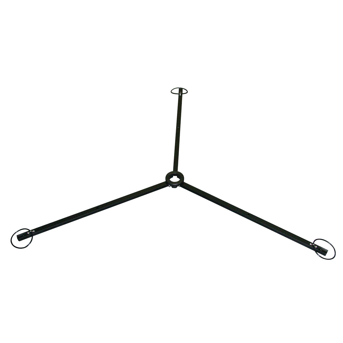 Schwarzer Stativstern mit drei Schenkeln à 64 cm und Halteschlaufen für Stativfüße.