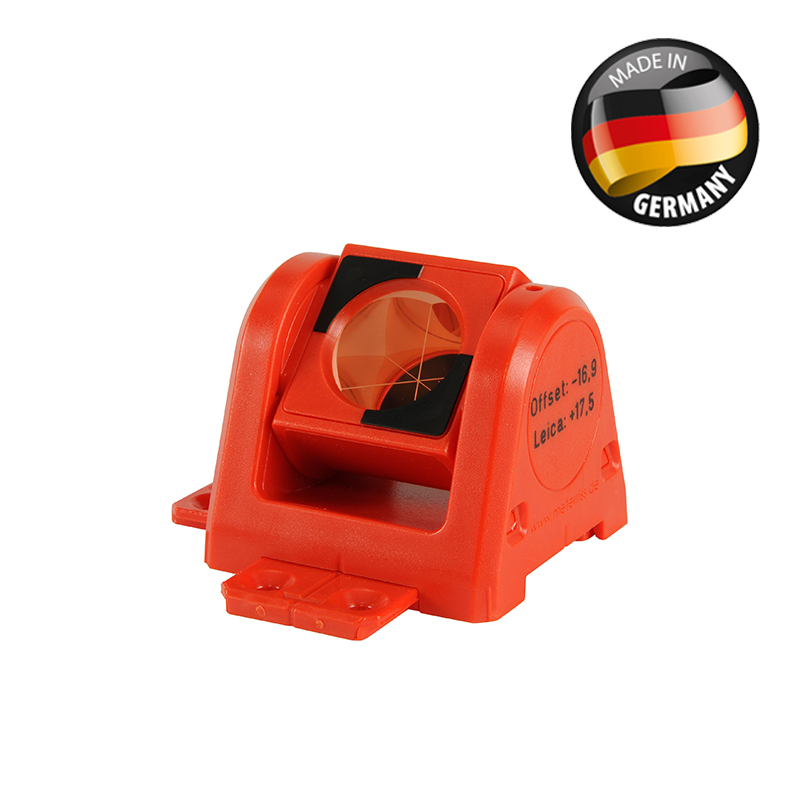 Rotes Miniprisma RSMP380 von Rothbucher Systeme in kippbarer Halterung mit Steckfüßen, Offset -16,9.