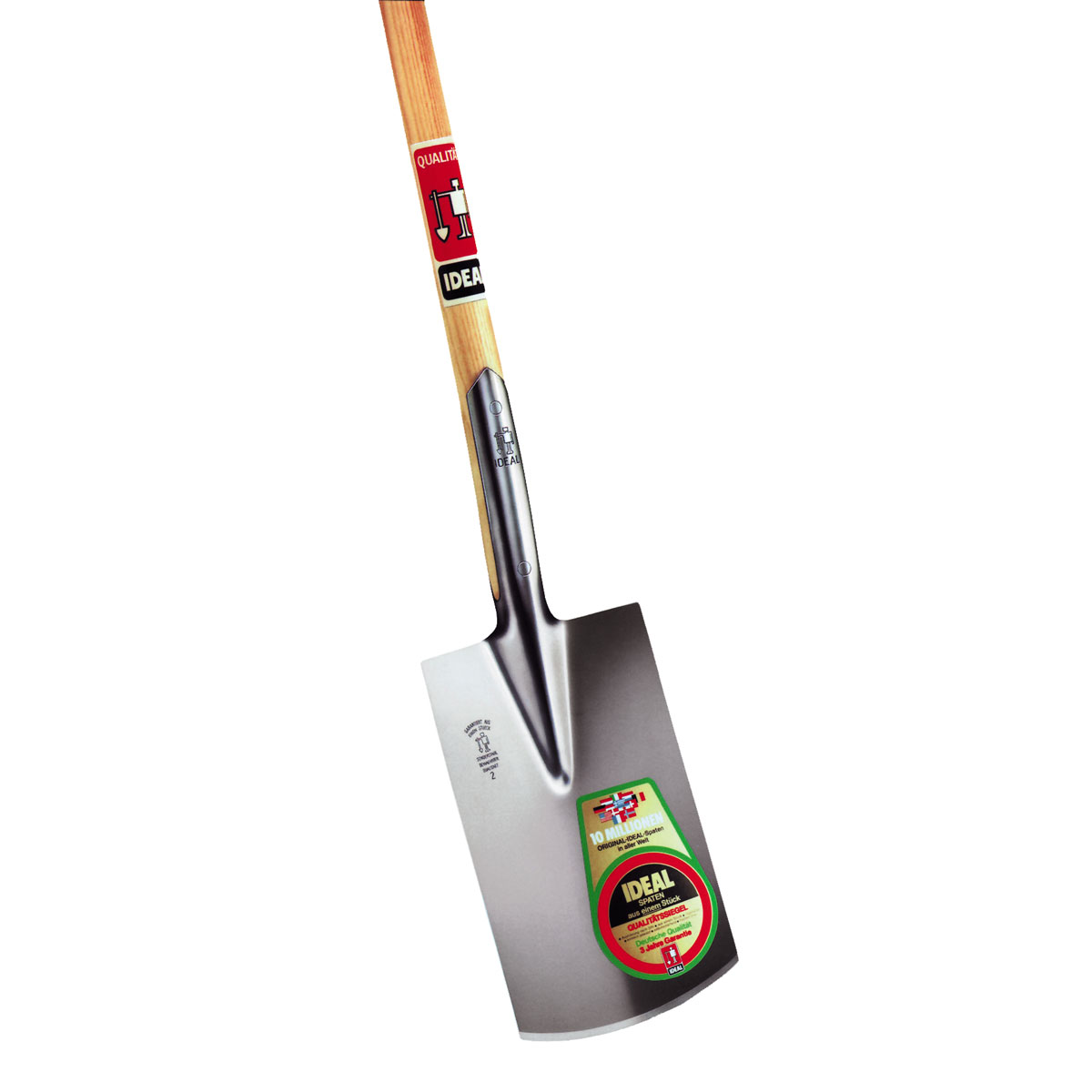 Original Ideal-Spaten Hickory-T-Stiel 85 cm "Gärtner-Form" Trittschutz, selbstschärfend