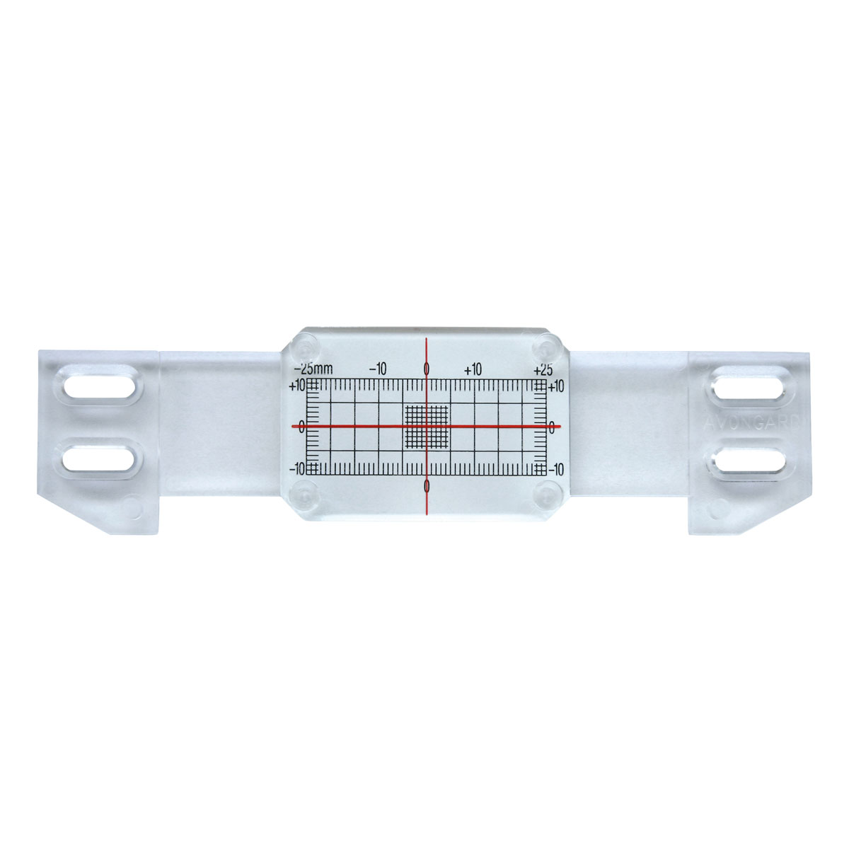 Transparenter Rissmonitor TT 1 Plus mit Messraster von -25 bis +25 mm und rotem Fadenkreuz.