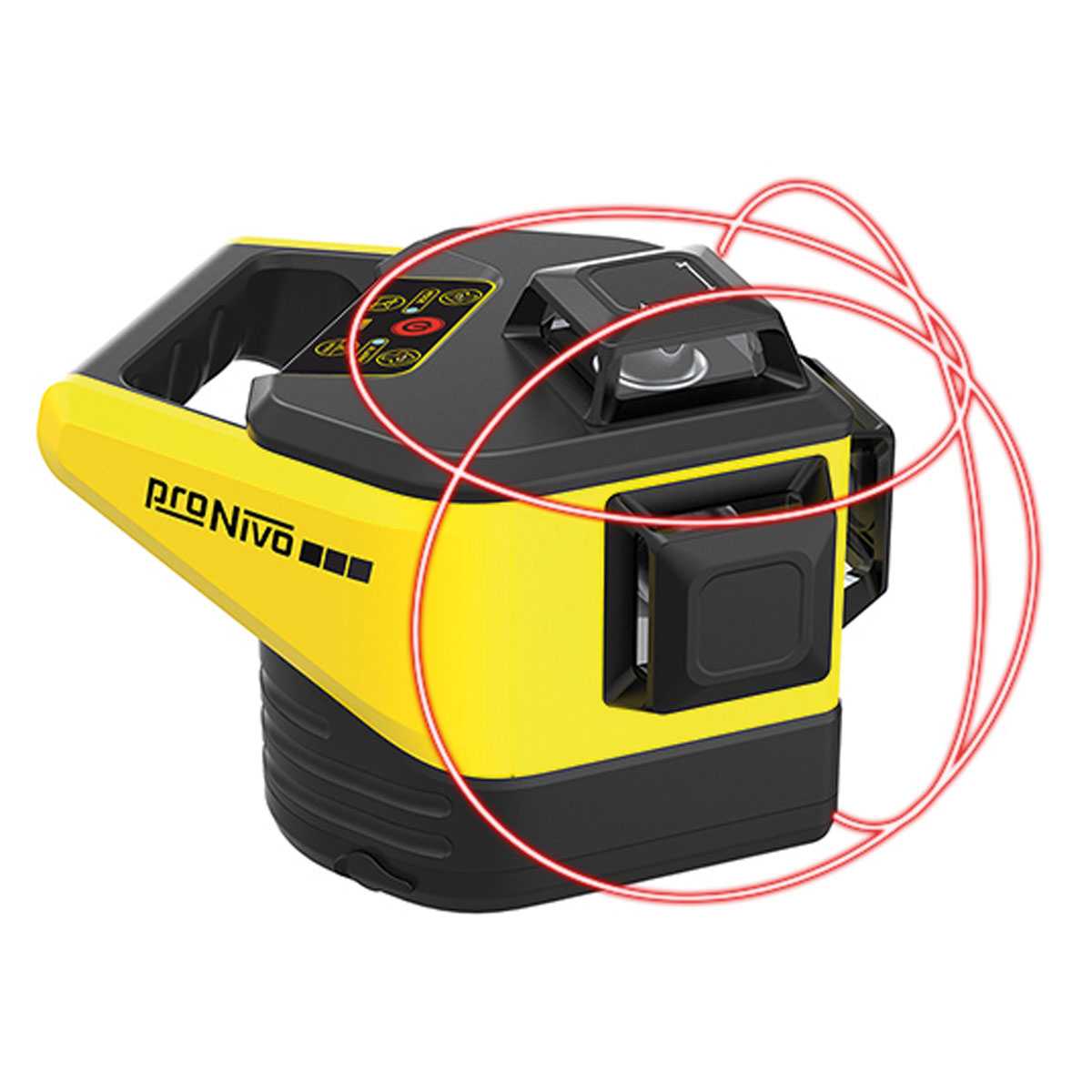 Visualisierung der 360-Grad-Laserlinien beim Rotationslaser PNRLR-3D mit rotem Strahl.