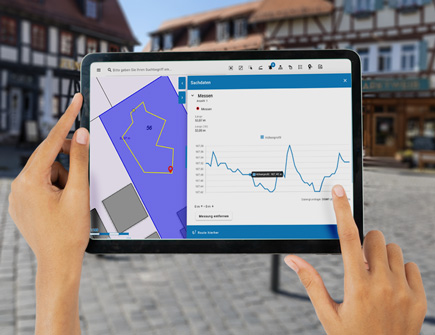 INGRADA mobile App auf Tablet zeigt Vermessung und GIS-Daten von proNIVO für PNR21i GPS-Antenne.