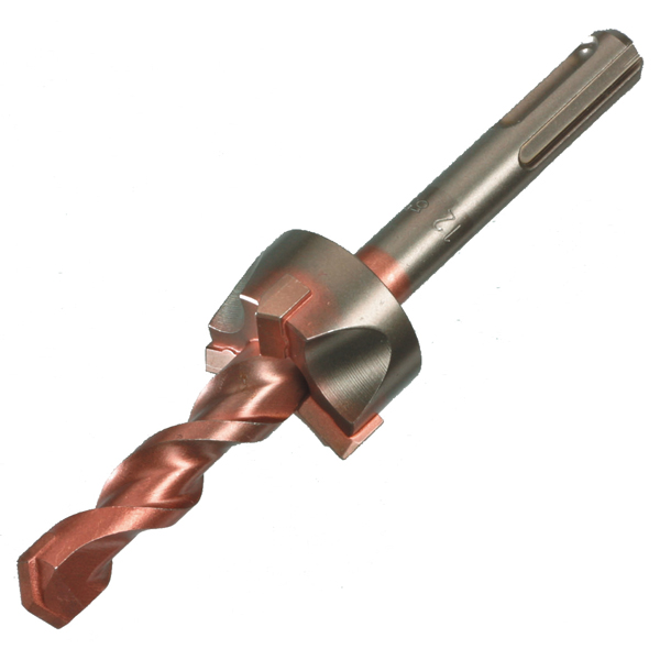 Spezial-Stufenbohrer 12–30 mm mit 3 Hartmetallschneiden für Messing und Wandbolzen; kupferfarbene Spirale, stabiler Schaft.