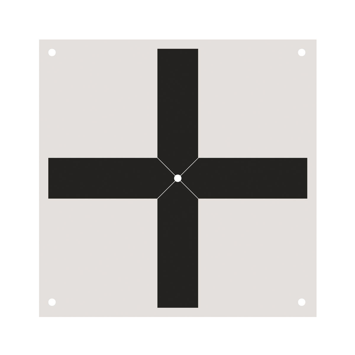 Quadratische Drohnen-Bodenmarke RSL510 von Rothbucher Systeme mit schwarzem Fadenkreuz.