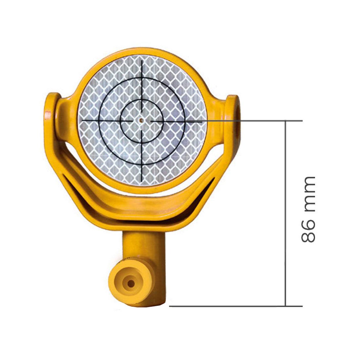 Signalgelbes Bireflex Target mit beidseitiger Reflexfolie, Kipphalter und Zielkreuz für präzises Monitoring.