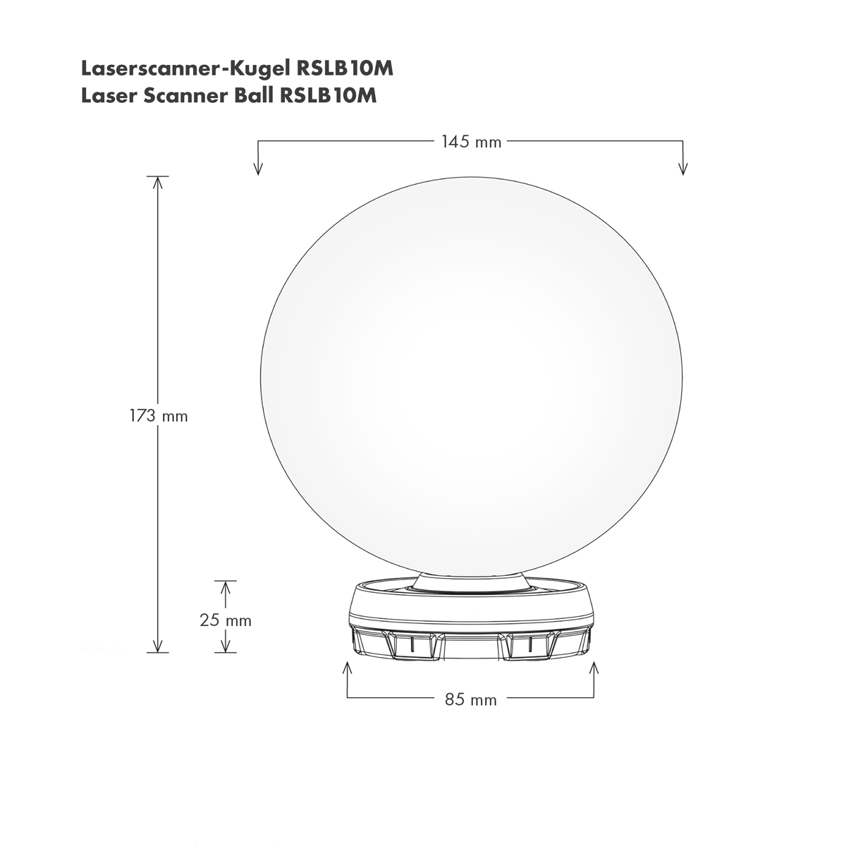 Die Laserscanner-Kugel RSLB10M montiert auf einem Stativ oder Messpunkt für präzise 3D-Scans.