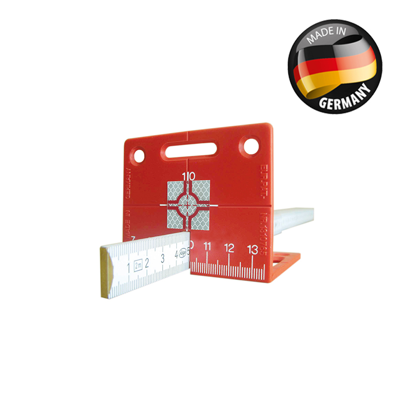 Rote Absteckhilfe RS95 von Rothbucher Systeme mit integrierter Zielmarke und Lineal-Führung.