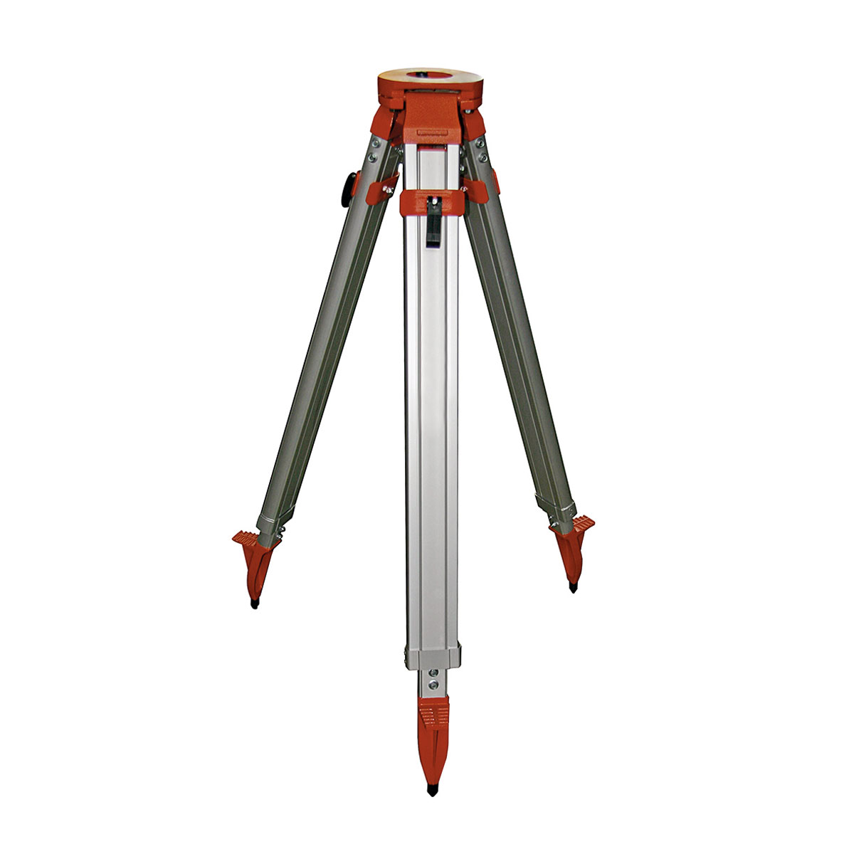 Schweres Aluminiumstativ ALQRI20 mit orangem Stativkopf, Schnellklemmung und Stahlspitzen.