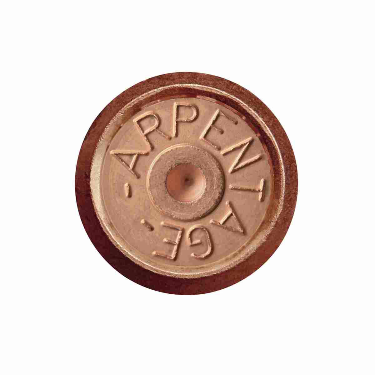Kupferbolzen, Länge 40 mm, Kopf-Ø 30 mm Aufschrift "Arpentage"