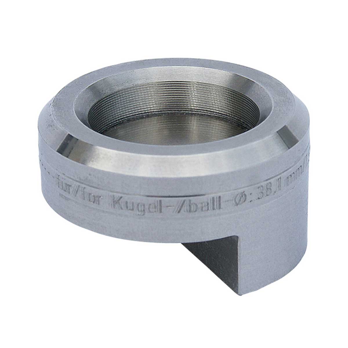 Kugel-Basis aus Edelstahl für Kugeln Ø 38,1 mm mit Kantenanschlag und Gravur.
