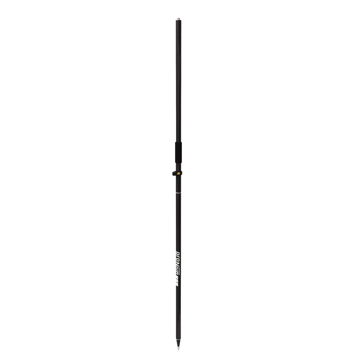 Schwarzer zweiteiliger proNIVO Carbonstab 2 m mit Griff, Dosenlibelle und Spitze.