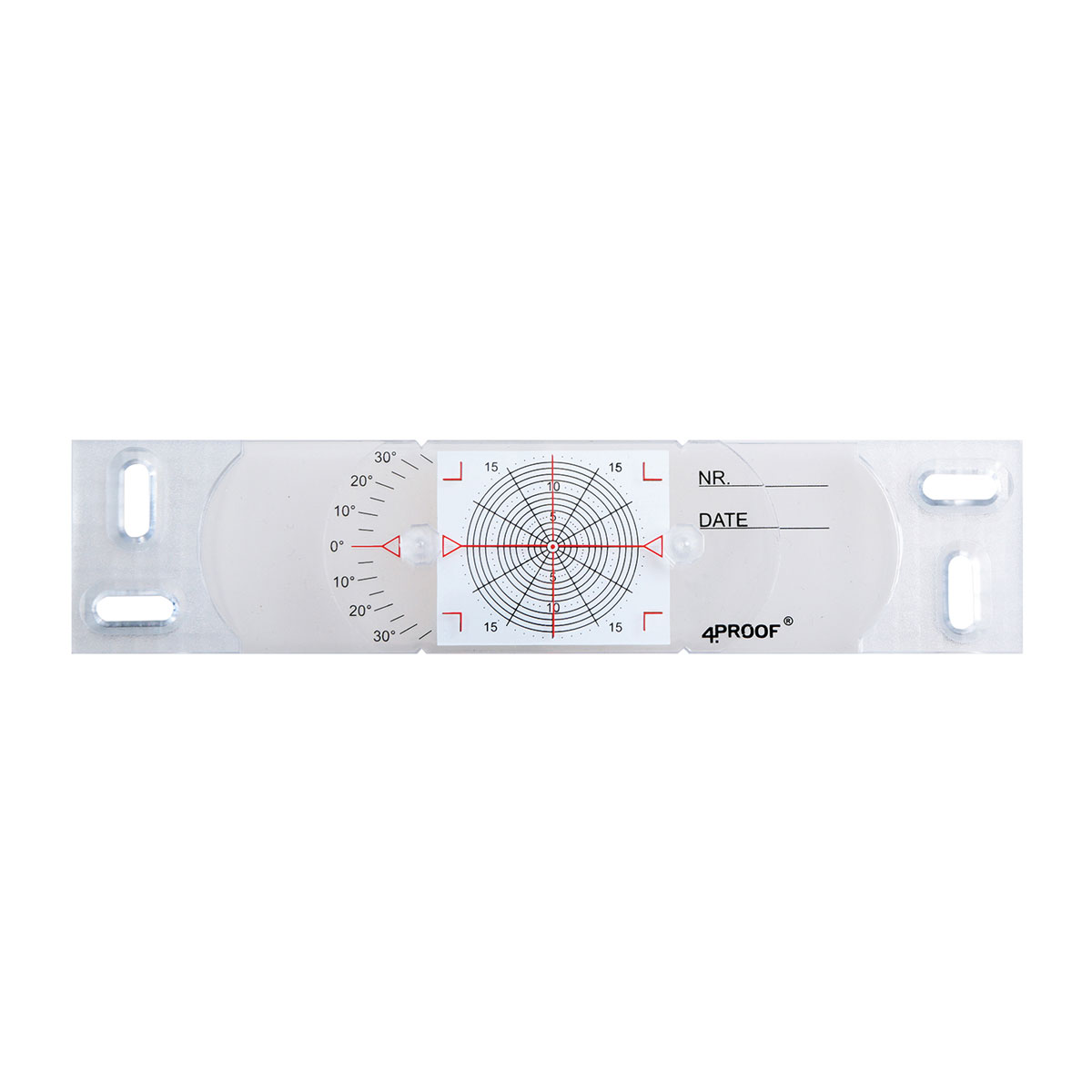 Transparenter Rissmonitor OUTDOOR von 4PROOF mit Polarraster, Winkelskala und Beschriftungsfeld.
