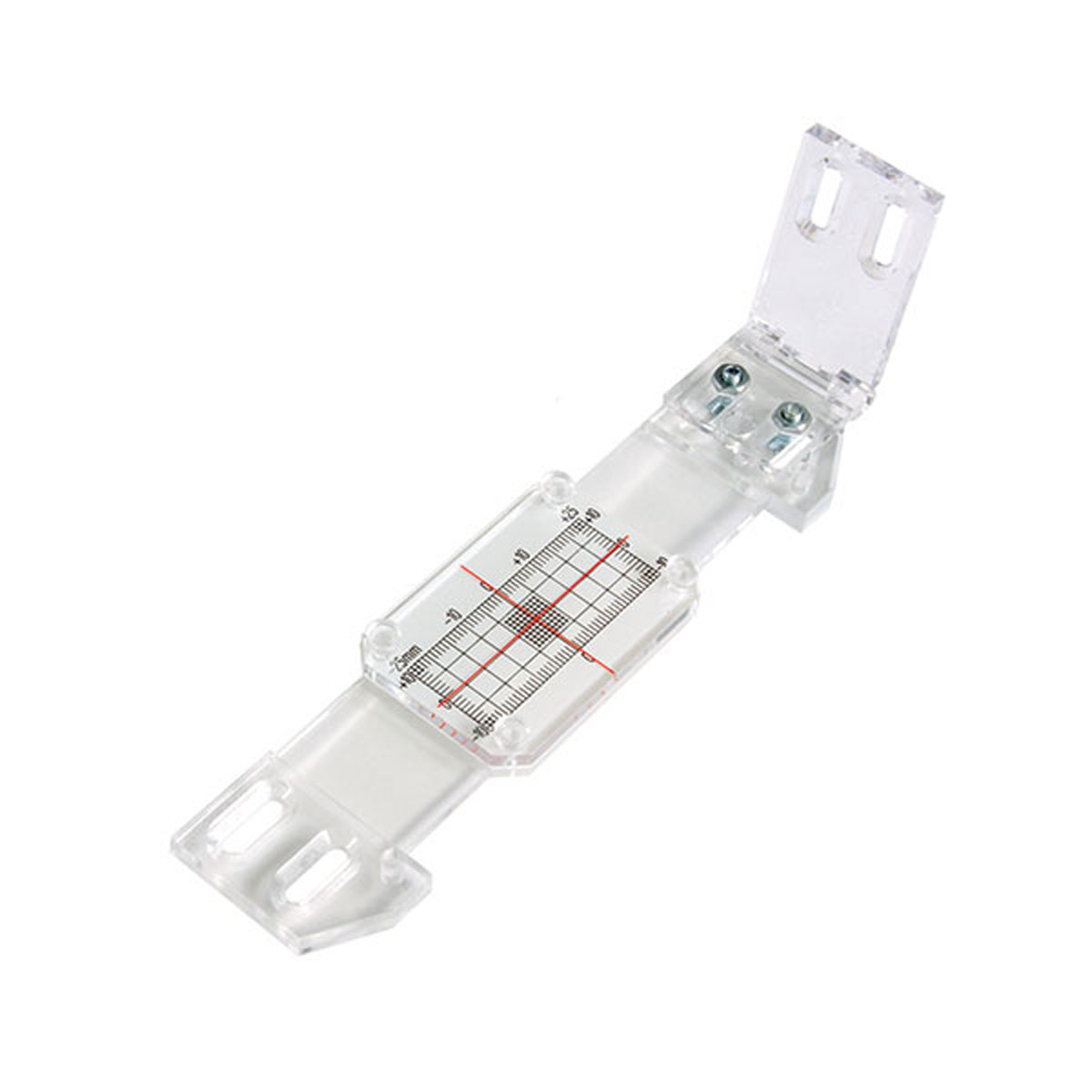 Transparenter Rissmonitor TT 3 für Bodenplatte und Decke mit hochklappbarem Winkelteil und Messraster.