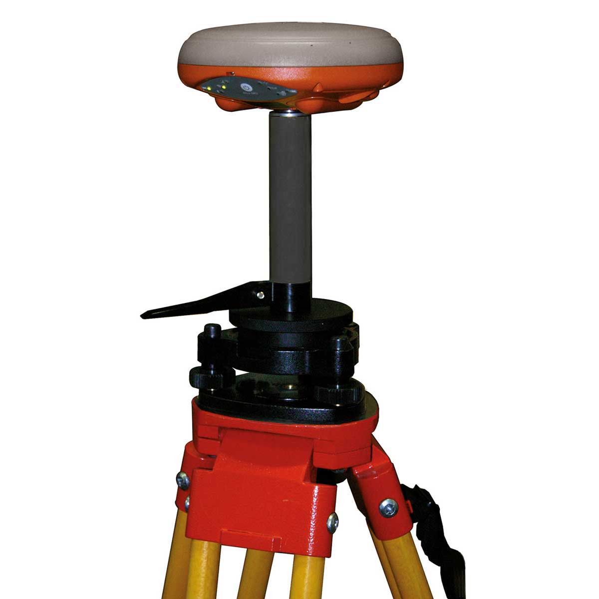 Montierter proNIVO GNSS-Basisstab auf einem Stativ mit GNSS-Antenne zur exakten Höhenbestimmung.