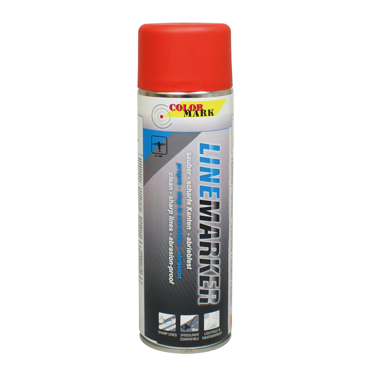 Colormark Linemarker 500 ml mit roter Kappe für dauerhafte, abriebfeste Linienmarkierungen.